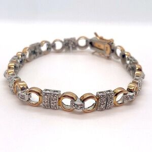 Vtg Sterling Silver Gold Vermeil Circles Tennis Bracelet 7.5” L | 7mm W | 14.6g